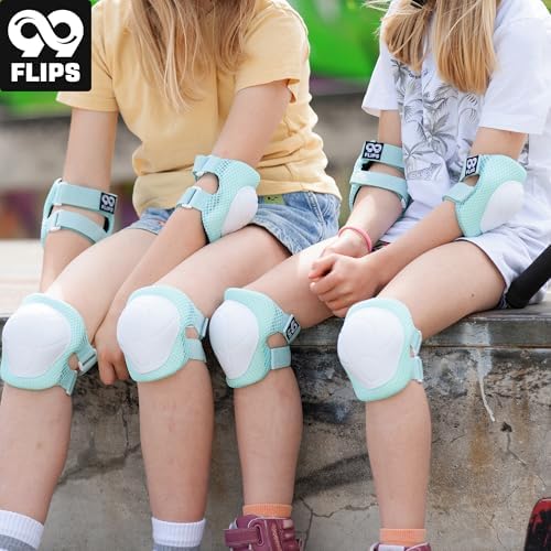 99FLIPS Knee Pads for Kids 3-12 Years [6pc] - Skating Protective Gear