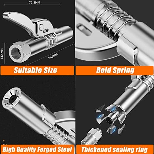 Grease Gun Tip Grease Gun Coupler Fittings Upgraded To 12,000 Psi Heavy Duty Grease Nozzle Coupler Quick Lock And Release,Compatible With All Grease Guns 1/8" Npt Fittings Ends Grease Gun Accessories
