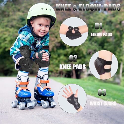 Kids/Youth Knee Pads Elbow Pads for 3-14Years Boys Girls 6 in 1 Kids Protective Gear Set Adjustable for Skating Cycling Bike Rollerblading Scooter Roller Skates
