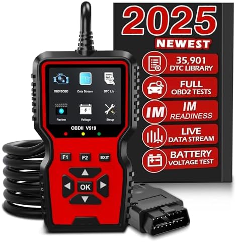 V519 OBD2 Diagnostic Scanner Tool - Vechicle Check Engine Light Code Reader with Battery Voltage Tester, I/M Readiness, Reset, and Code Eraser for All OBDII Car Since 1996 Red