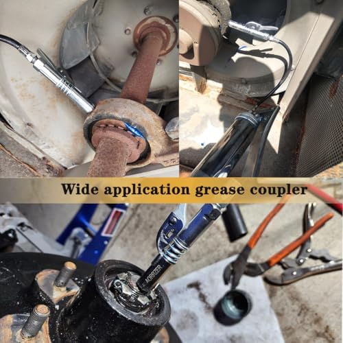 Grease Gun Coupler 2 PCS, Strong Lock on Greases Gun Couplers, 12000 PSI Quick Release Grease Coupler with 12" Spring Flex Hose, Compatible with All Grease Guns 1/8" NPT Grease Gun Fittings