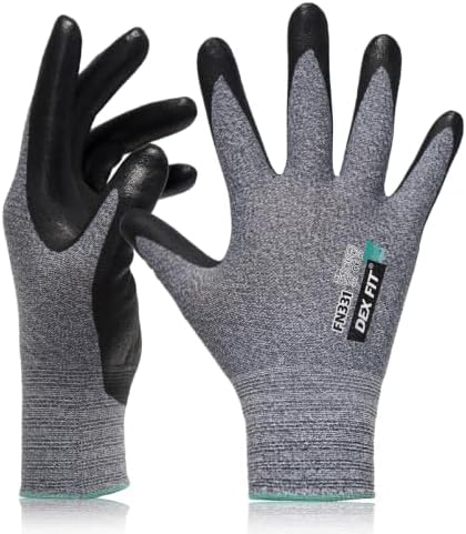 DEX FIT Premium Work Gloves FN331, Thin Nitrile Grip, Gray, L, 1 Pair