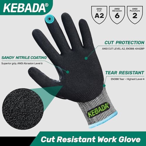 Kebada Impact Protection Gloves, ANSI A2 Cut Resistant, 1/3 Pairs