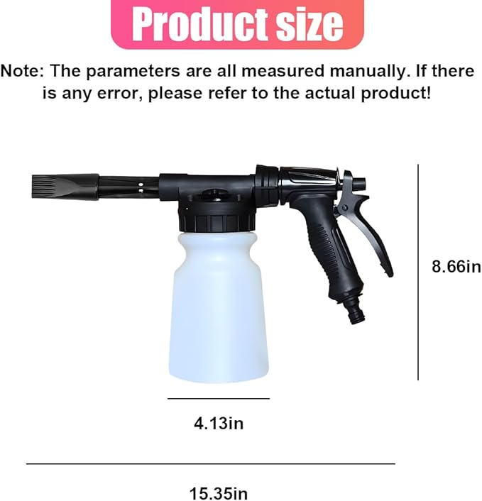 YoRise Car Wash Foam Gun, Adjustable Foam Cannon for Hose, Car Wash Sprayer with 6 Levels of Foams Concentration, Car Washing Soap Sprayer Connect to Any Garden Hose (Black)