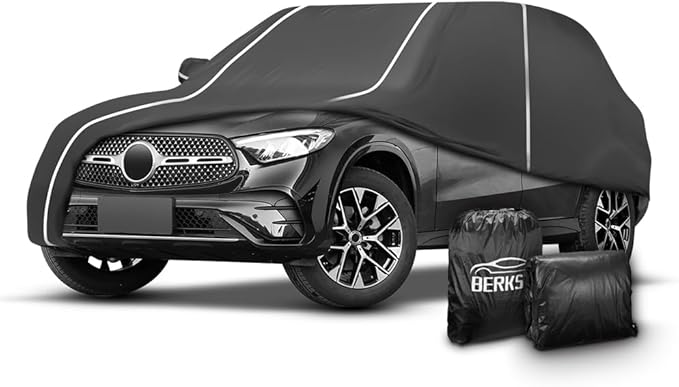 Fluorescent Strip Design 6 Layers Waterproof Car Cover Compatible for Mercedes Benz GLC 300 350e 2016-2024 All Weather Full Car Cover with Storage Bag