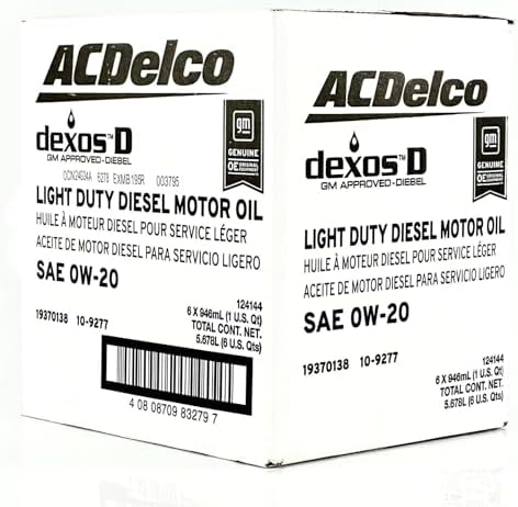 ACDelco GM Original Equipment 10-9277 (19370138) dexosD™ 0W-20 Diesel Motor Oil - 1 qt (Pack of 6)