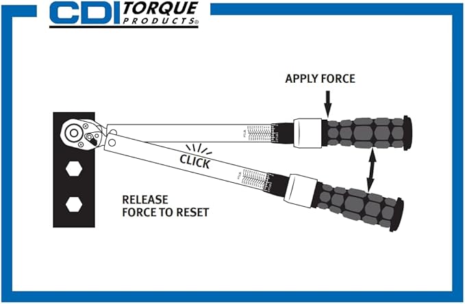 CDI 1/2 Inch Drive Adjustable Click Torque Wrench, Range 30-250 Ft Lbs / 47-332 Nm (2503MFRMH)