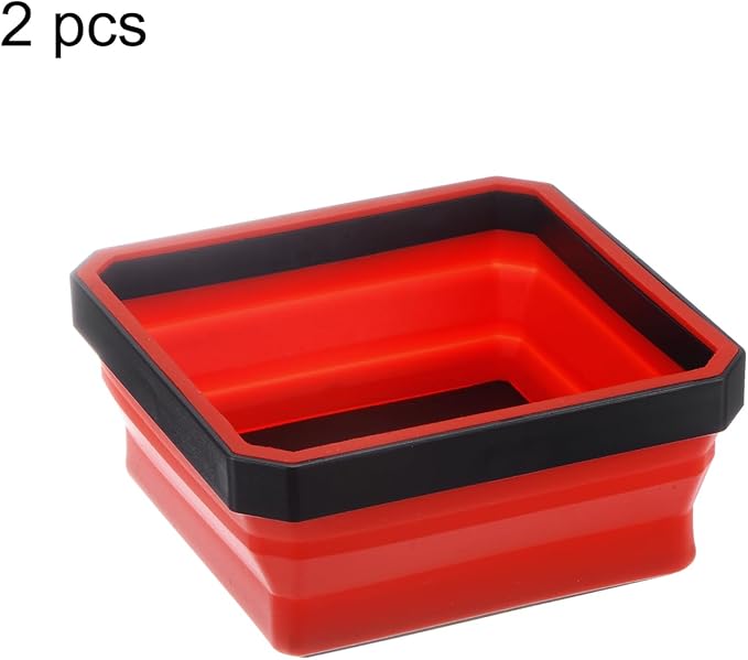 HARFINGTON 2Pcs Collapsible Magnetic Parts Tray Foldable Tool Trays Square Small Metal Parts Organiser for Fixing Screw Bolts Nuts Washers Pins, Red