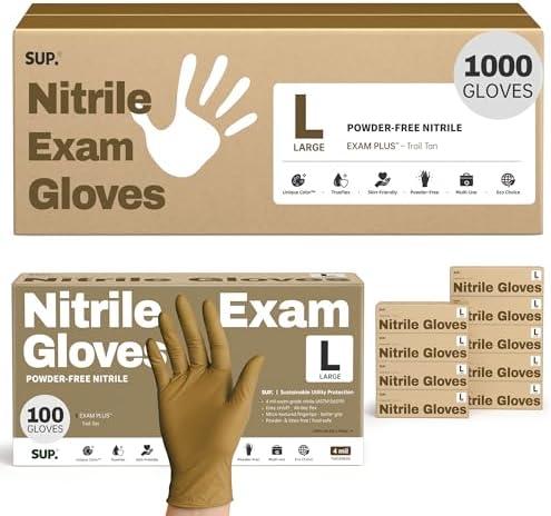Supmedic SUP Exam Plus® Nitrile Gloves, Powder-Free Disposable, Trail Tan