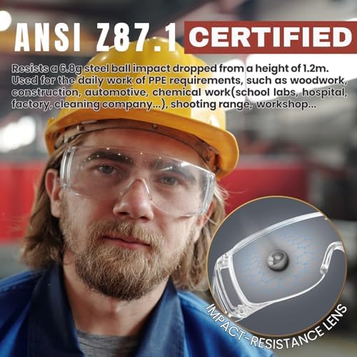 Anti-fog Safety Glasses over eyeglasses 50Pack,Scratch & Impact Resistance Lab Goggles,Ansi Z87.1 Safety Glasses for men& women,Clear Safety Glasses for Construction,Labs, Industrial