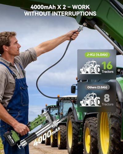 J-KU Electric Grease Gun Kit with 2 4.0Ah Batteries, 12000 PSI Cordless