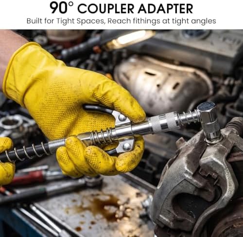 10PCS Grease Gun Accessory Kit, Universal 1/8 NPT Coupler with 12 Inch Hose, Fine & Coarse Needles, 90 Degree Adapter, Dispenser Tip for Automotive Industrial Lubrication
