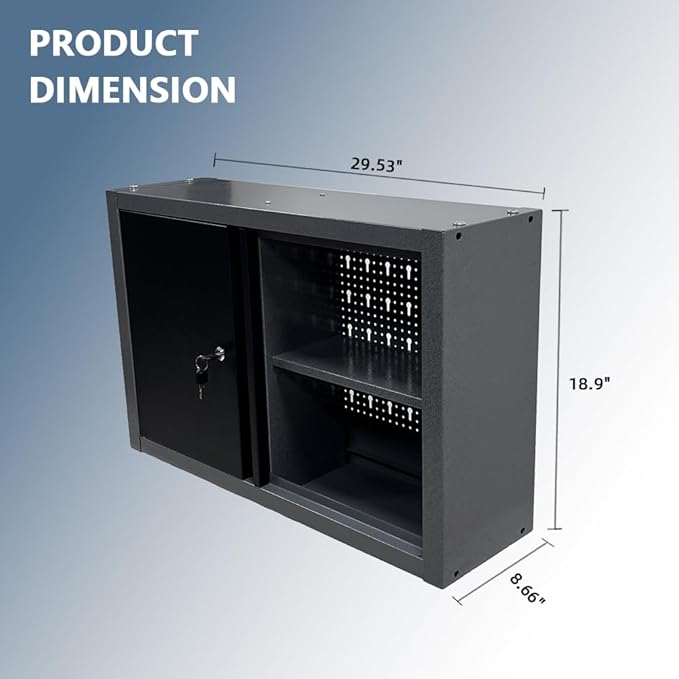 JZD Steel Wall Cabinet, Industrial-Grade Workshop Storage Solutions with Two Removable Shelves, for Garage Home Kitchen Utility Room Mechanics