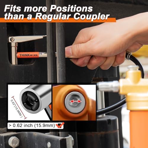 THINKWORK 90° Degree Grease Gun Coupler Set with 360°Grease Gun Hose Swivel