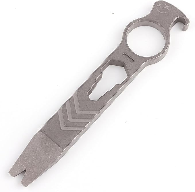 Titanium Pry Bar Bottle Opener, 5.51" Multi Tool Crowbar with Multi-size Wrench/Screwdriver/Nail Puller Function QG002 (Stonewash)