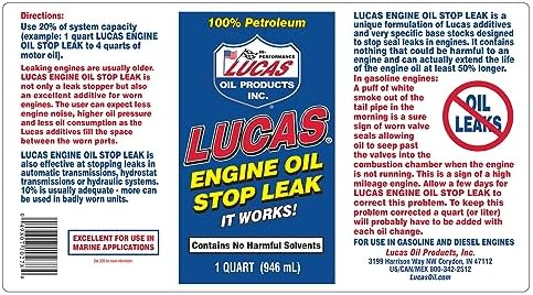 Lucas Oil 10278 Engine Oil Stop Leak - 1 Quart (Pack of 12)