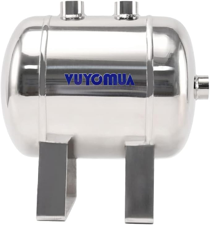 1/4" NPT Air Compressors 1 Gallon Stainless Steel Portable Air Compressor Max 180PSI Air Reservoir Water Storage Tank for Truck, Car, Air Horn, Inflating Tires, Air Ride