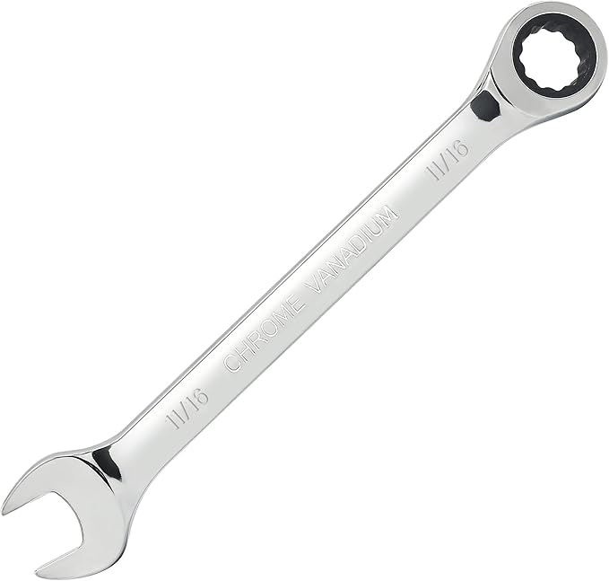 11/16 Inch Ratcheting Combination Wrench SAE 72 Teeth 12 Point Ratchet Box Ended and Open End Spanner Tools for Tight Space, Heat-Treated CR-V