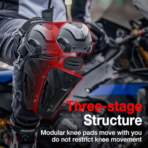 Scoyco Motorcycle Knee and Shin Guards – Motocross Knee Pads Adjustable TPU Protective Gear for Road Cycling
