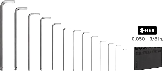 TEKTON Ball End Hex Key Set with Holder, 13-Piece (0.050-3/8 in.) - Chrome Finish | KLX91101