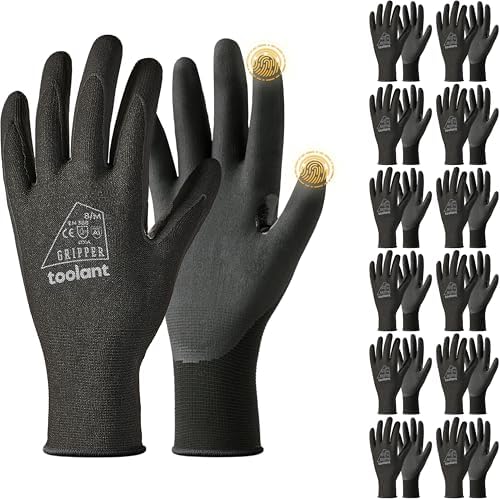 toolant Microfoam Nitrile Work Gloves with Grip, 12 Pairs, Black, Medium