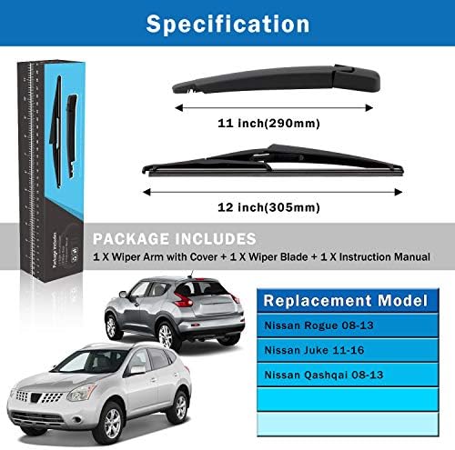 WTI Rear Wiper Arm Blade Set Compatible With Nissan Rogue 2008-2013 / Qashqai 2008-2013 / Juke 2011-2016 Rear Windshield Window Wiper Kits Assembly New Replacement Accessories Parts Fit 28780JM00A