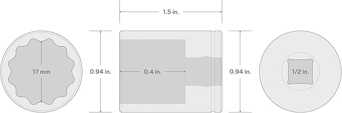 TEKTON 1/2 Inch Drive x 17 mm Shallow 12-Point Socket | SHD22317