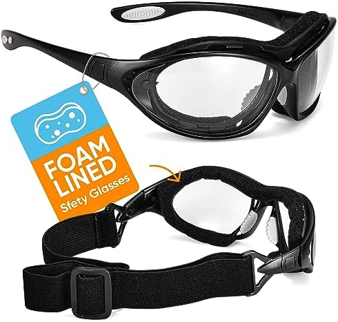 SAFEYEAR Safety Glasses Anti Fog Scratch Resistant ANSI Z87.1 CE Protective Eyewear with Foam Gasket Adjustable Strap