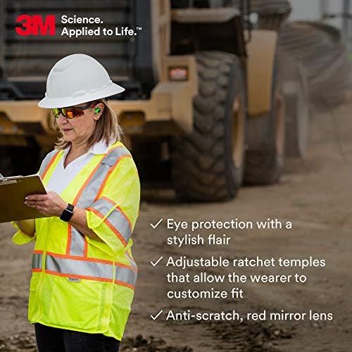 3M Safety Glasses, Solus 2000, Red Mirror Lens, Gray/Red Frame