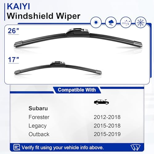 KAIYI 26" + 17" Windshield Wipers Compatible with Subaru Forester 2012-2018,Legacy 2015-2018,Outback 2015-2019 Premium Automotive Replacement Windshield Wiper Blades 2 Pack