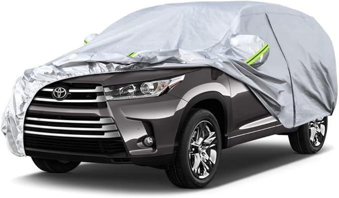 Koukou SUV Car Cover Custom Fit Toyota Highlander from 2007 to 2025,Waterproof Car Cover All Weather for Automobiles Outdoor Indoor with Zipper Door, Sun Rain Dust Snow Protection.