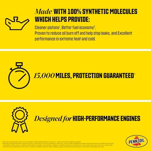 Pennzoil Platinum High Mileage Full Synthetic 5W-30 Motor Oil, 1 Quart (6 Pack)