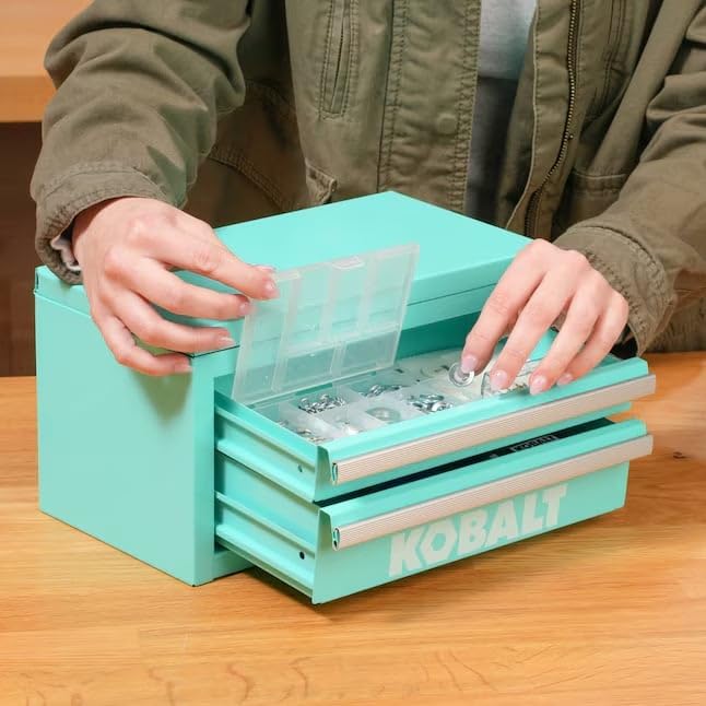 Mini 2-Drawer Steel Tool Box Teal Color
