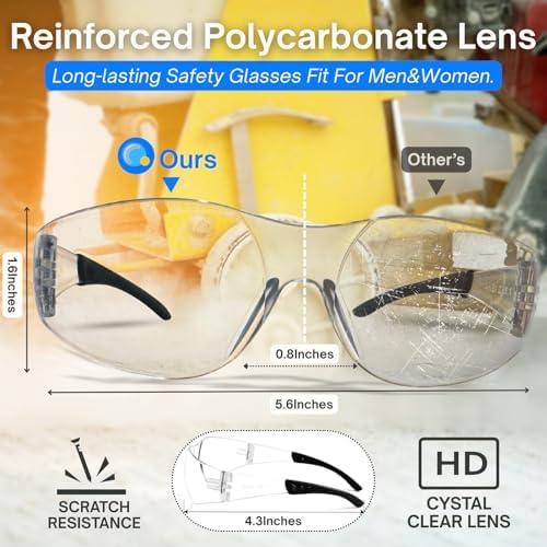 Safety Glasses Ansi Z87.1 Clear Safety Glasses Bulk Impact Scratch Resistant Lens Protective Eyewear for Men Women