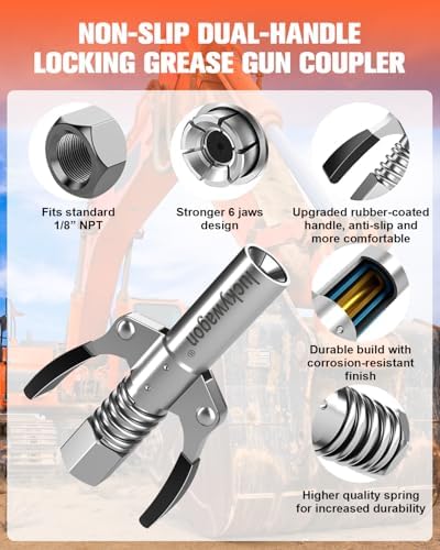Grease Gun Coupler, Grease Gun Tips, Non-Slip Handle, 1-Pack