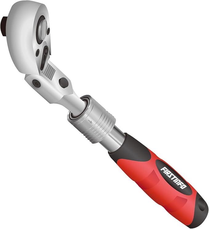 FIRSTINFO F3222NB Taiwan 1/4-Inch Drive Flex Head Extendable Ratchet | 72 Tooth Quick Release Reversible Ratcheting with Soft Grip Handle, 6.7 to 8.6 Inch Lengths