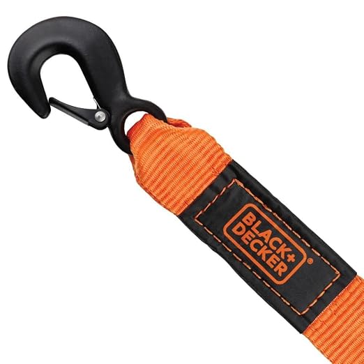 BLACK+DECKER BD1002 Black/Orange 2" x 20' Tow Strap - Heavy-Duty (9,000 lb Break Strength) for Emergency Off-Road Towing