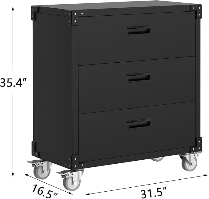 3 Drawer Rolling Tool Cabinet Heavy Duty Garage Storage On Wheels Mobile Metal Cabinet for Warehouse, Basement & Workshop Easy to Assemble