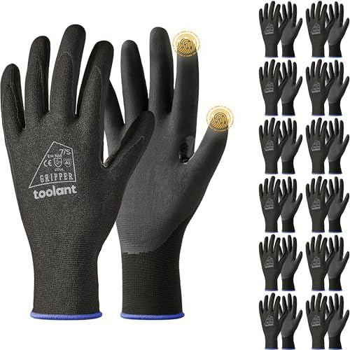 toolant Microfoam Nitrile Work Gloves with Grip, 12 Pairs, Black, Small