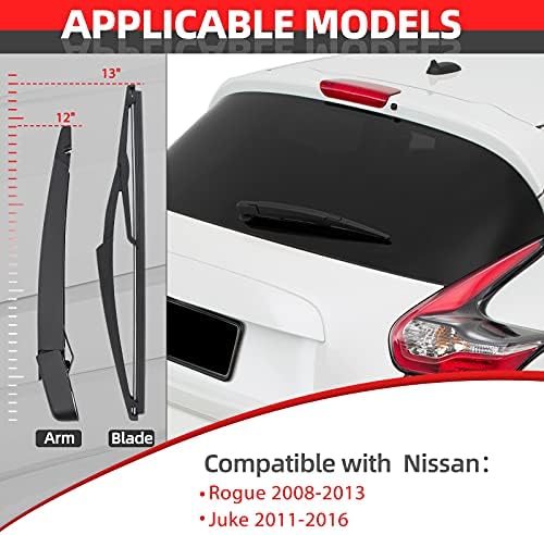 Rear Windshield Back Wiper Arm Blade Set - Replacement for Nissan Rogue 2008-2013, Nissan Juke 2011-2016 OE:28780-JM00A