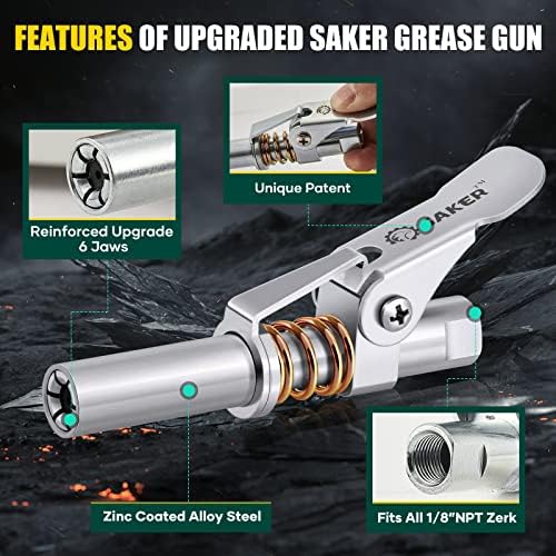 Saker Grease Gun Coupler-Upgrade to 14000 PSI, Grease Gun Coupler Adapter
