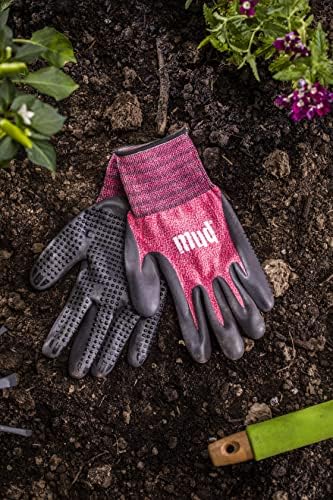 Mud Grip Women's Nylon Seamless Knit Shell Water Resistant Dotted Nitrile Palm Gardening Gloves