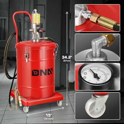 DNA Motoring 10 Gallon Air Grease Pump, 40L High-Pressure Grease Pump Set, Portable Pneumatic Grease Pump with Wheels, w/ 13ft High Pressure Hose, Grease Gun, TOOLS-00662