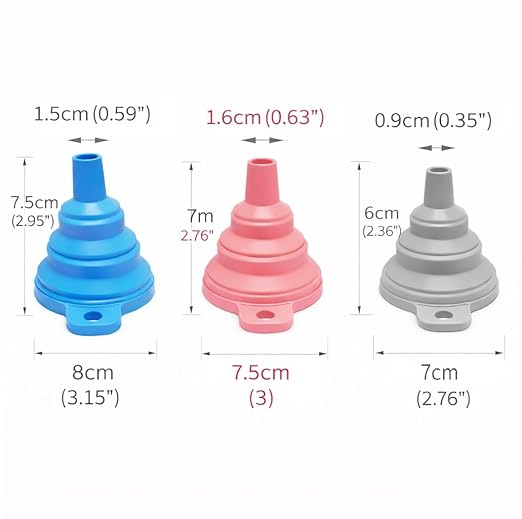 3PCS Silicone Funnel Set, Flexible Rubber Kitchen Funnels for Filling Bottles, Small Medium Large Food Grade Funnel for Essential Oils, Spices, Powder, Cooking, Liquid, Perfume, Flask