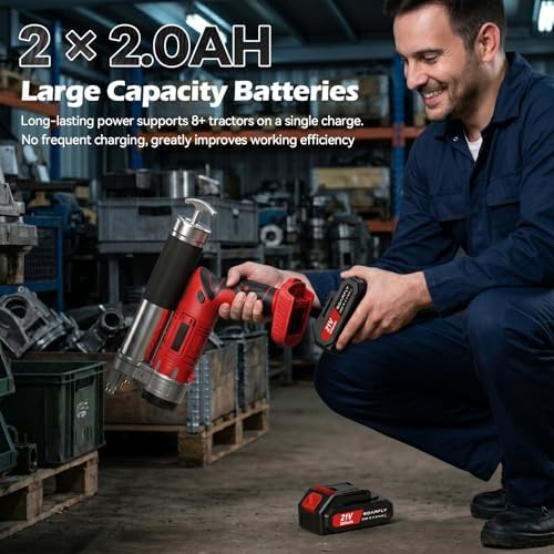2-in-1 Electric Grease Gun Kit, 12500 PSI, 5.3 oz/min Fast High-Flow, 2×2.0Ah Batteries, LED Light, 39.4” Hose, Heavy Duty Grease Gun for Auto Repair Shops, Farm Equipment, Trucks & Heavy Equipment