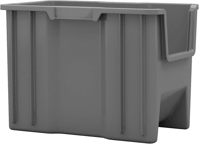 Akro-Mils 13014 Stak-N-Store Heavy Duty Stackable Open Front Plastic Storage Container Bin, (17-1/2-Inch x 11-Inch x 12-1/2-Inch), Gray, (4-Pack)