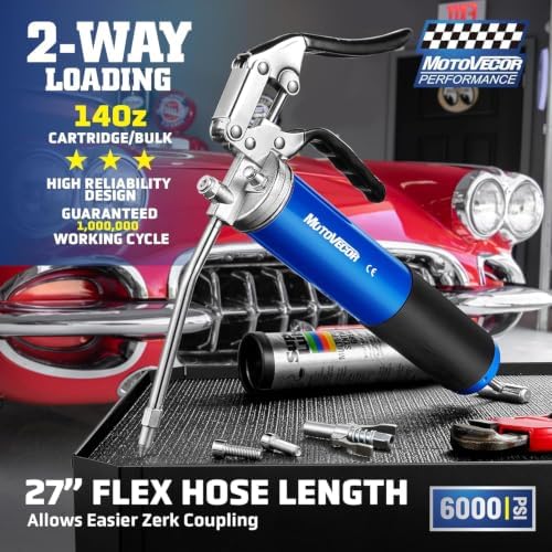 Professional Pistol Grip Grease Gun 6000PSI, 25" Flex Hose w/Coupler
