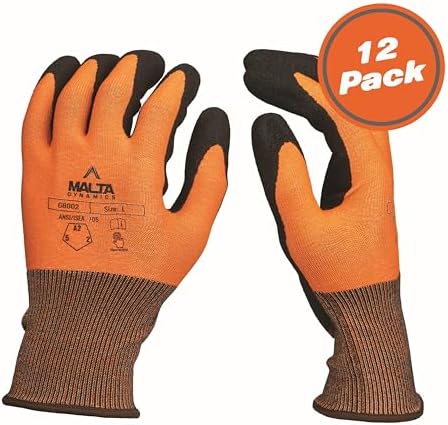 Malta Dynamics Safety Work Gloves – Nitrile Coated Ultra-Thin Work Gloves w/Cut Level A2 Protection, Touch Screen, OSHA/ANSI