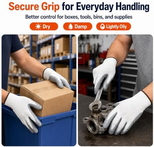 Work Gloves, Nitrile-Coated Grip for Yard Work, Moving & Warehouse, Large