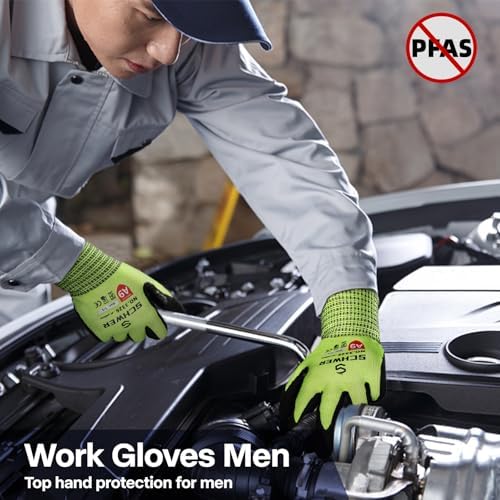 Schwer ProGuard Highest Level Cut Resistant Work Gloves PR3326 for Extreme Protection，ANSI A9 Cut Gloves with Reinforced Thumb, Non Slip, Breathable, Durable, Touch-screen, Yellow1 Pair（S）